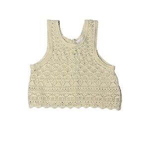 NWT House of Harlow 1960 W Ivory Pointelle Knit Button Back Crop Top Size M